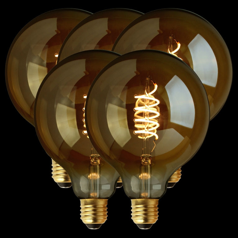 Set van 5 Filament LED Lamp Globe XL Curl Gold Ø125 mm E27 4W